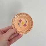 "Peach Floral Round Trinket Dish" - Vanity Trays and Dishes in orange by Quiet Clementine