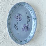 "Light Blue Floral Oval Trinket Dish" - Vanity Trays and Dishes in blue by Quiet Clementine