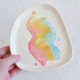 "Blue Speckle Abstract Organic Trinket Dish" - Vanity Trays and Dishes in multicolor by Quiet Clementine