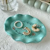 "Jade Green Floral Ruffle Oval Trinket Dish" - Vanity Trays and Dishes in green by Quiet Clementine