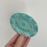 "Jade Green Floral Ruffle Oval Trinket Dish" - Vanity Trays and Dishes in green by Quiet Clementine