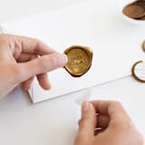 "Happy Holidays in Gold (pack of 25)" - Wax Seals, Pack of 25 in Antique Gold by Minted - Adhesive Backer