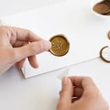 "Pine Sprig in Gold (pack of 25)" - Wax Seals, Pack of 25 in Antique Gold by Rebecca Durflinger - Adhesive Backer