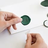 "Winter Trees in Green (pack of 25)" - Wax Seals, Pack of 25 in Sequoia by Leah Bisch - Adhesive Backer