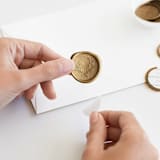 "Script Thank You in Gold (pack of 25)" - Wax Seals, Pack of 25 in Antique Gold by Minted - Adhesive Backer