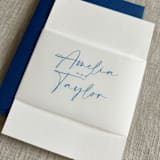 "Custom vellum belly band modern script in blue | Set of 10" - Belly Bands in blue by Maria Ferrer G.