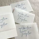 "Custom vellum belly band modern script in blue | Set of 10" - Belly Bands in blue by Maria Ferrer G.
