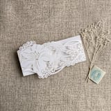 "White Lily Floral Laser cut Belly band for 5x7 inch Invitation | Pack of 10" - Belly Bands in white by Ivory Invitations