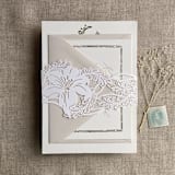 "White Lily Floral Laser cut Belly band for 5x7 inch Invitation | Pack of 10" - Belly Bands in white by Ivory Invitations
