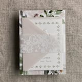 "Labelle floral white vellum belly band for 5x7 card style A | pack of 10" - Belly Bands in white by Ivory Invitations