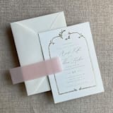 "Blush colored translucent vellum belly band for 5x7 inch Invitation | Pack of 10" - Belly Bands in pink by Ivory Invitations