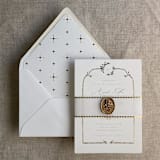 "Aurelia dot gold trim vellum belly band for 5x7 card | pack of 10" - Belly Bands in gold by Ivory Invitations