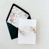 "Bright Pink and Blue Floral Belly Band for 5 x 7 card,  Set of 25" - Belly Bands in pink by Eva Friesen