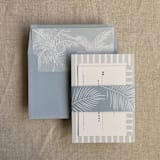 "Palm leaf steel blue belly band for 5x7 card | pack of 10" - Belly Bands in blue by Ivory Invitations