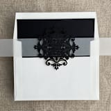 "black glitter laser cut lace vellum belly band for 5x7 card | pack of 10" - Belly Bands in black by Ivory Invitations