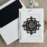 "black glitter laser cut lace vellum belly band for 5x7 card | pack of 10" - Belly Bands in black by Ivory Invitations