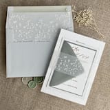 "dainty floral lace white ink printed vellum belly band for 5x7 card style A | pack of 10" - Belly Bands in white by Ivory Invitations