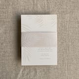 "Palm leaf cashmere belly band for 5x7 card | pack of 10" - Belly Bands in beige by Ivory Invitations