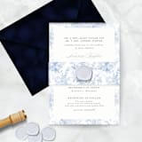 "French Blue Toile Vellum Belly Bands for 5 x 7 Invitations (Set of 25)" - Belly Bands in blue by Caroline Russo