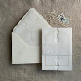 "Venetian floral lace white ink printed vellum belly band for 5x7 card style B | Pack of 10" - Belly Bands in white by Ivory Invitations