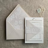 "Venetian floral lace white ink printed vellum belly band style A for 5x7 card | Pack of 10" - Belly Bands in white by Ivory Invitations