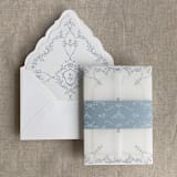 "grace floral steel blue belly band for 5x7 card | pack of 10" - Belly Bands in blue by Ivory Invitations