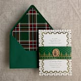 "Gold knitted green holiday belly band for 5x7 card | pack of 10" - Belly Bands in green by Ivory Invitations