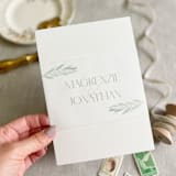"Custom couple's names and greenery vellum belly band for invitations | Set of 10" - Belly Bands in beige by Maria Ferrer G.