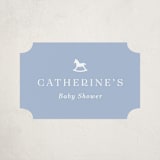 "Gingham Rockinghorse" - Baby Shower Stickers in Baby Blue by Olivia Raufman - Close-Up