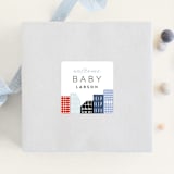 "Modern new kid on the block" - Baby Shower Stickers in Sky by Alethea and Ruth - For Scale