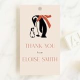 "Penguin Print" - Baby Shower Favor Tags in Scarlet by Lauren Jinhee - Front
