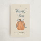 "Pumpkins + Bows" - Baby Shower Favor Tags in Cornflower by Laura Hankins - Front