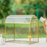 "Gold Barn Shape Geometric Brass and Glass Lockable Card Box" - Card Boxes in gold by Lea Li