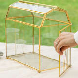 "Gold Barn Shape Geometric Brass and Glass Lockable Card Box" - Card Boxes in gold by Lea Li