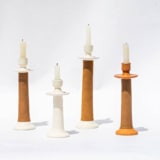 "Handcrafted Leather-Wrapped Candle Holder - Brown/Short" - Candle Holders in orange by Powered By People