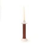 "Handcrafted Leather-Wrapped Candle Holder from Morocco - White/Tall" - Candle Holders in white by Powered By People