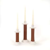 "Handcrafted Leather-Wrapped Candle Holder from Morocco - White/Tall" - Candle Holders in white by Powered By People