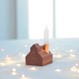 "Modern Sugarhouse with Shiny Copper Chimney Candle Holder" - Candle Holders in brown by Ann Nygard