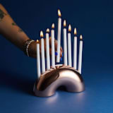 "Nosh Menorah - Rose Gold" - Candle Holders in copper by Leadoff Studio