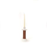 "Handcrafted Leather-Wrapped Candle Holder - White/Short" - Candle Holders in white by Powered By People