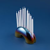 "Nosh Menorah - Sunrise Sunset" - Candle Holders in multicolor by Leadoff Studio