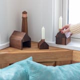"Dutch Gambrel Little Barn" - Candle Holders in brown by Ann Nygard