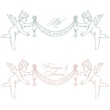 "Custom Cherub Crest Monogram with Initials & Date" - Commissioned Design Element in multicolor by Claudia Orengo