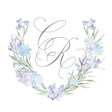"Custom Hydrangea Watercolor Crest & Initials" - Commissioned Design Element in purple by Claudia Orengo
