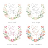 "Custom Hydrangea Watercolor Crest & Initials" - Commissioned Design Element in purple by Claudia Orengo