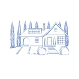 "Custom Line Drawing Venue" - Commissioned Design Element in blue by Teju Reval