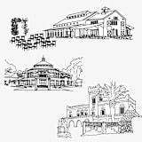 "Custom Hand Drawn Venue Illustration Line Art" - Commissioned Design Element in black by Cotton and Bow
