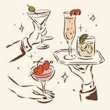 "Custom Cocktail in Hand Sketch | Signature Drink, Reception Icon Set" - Commissioned Design Element in multicolor by Sam Dubeau