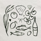 "Custom Amalfi Coast Illustration Set with Monogram" - Commissioned Design Element in black by Lottie Aldarwish