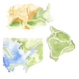 "Custom Simple Watercolor Map" - Commissioned Design Element in multicolor by Cotton and Bow